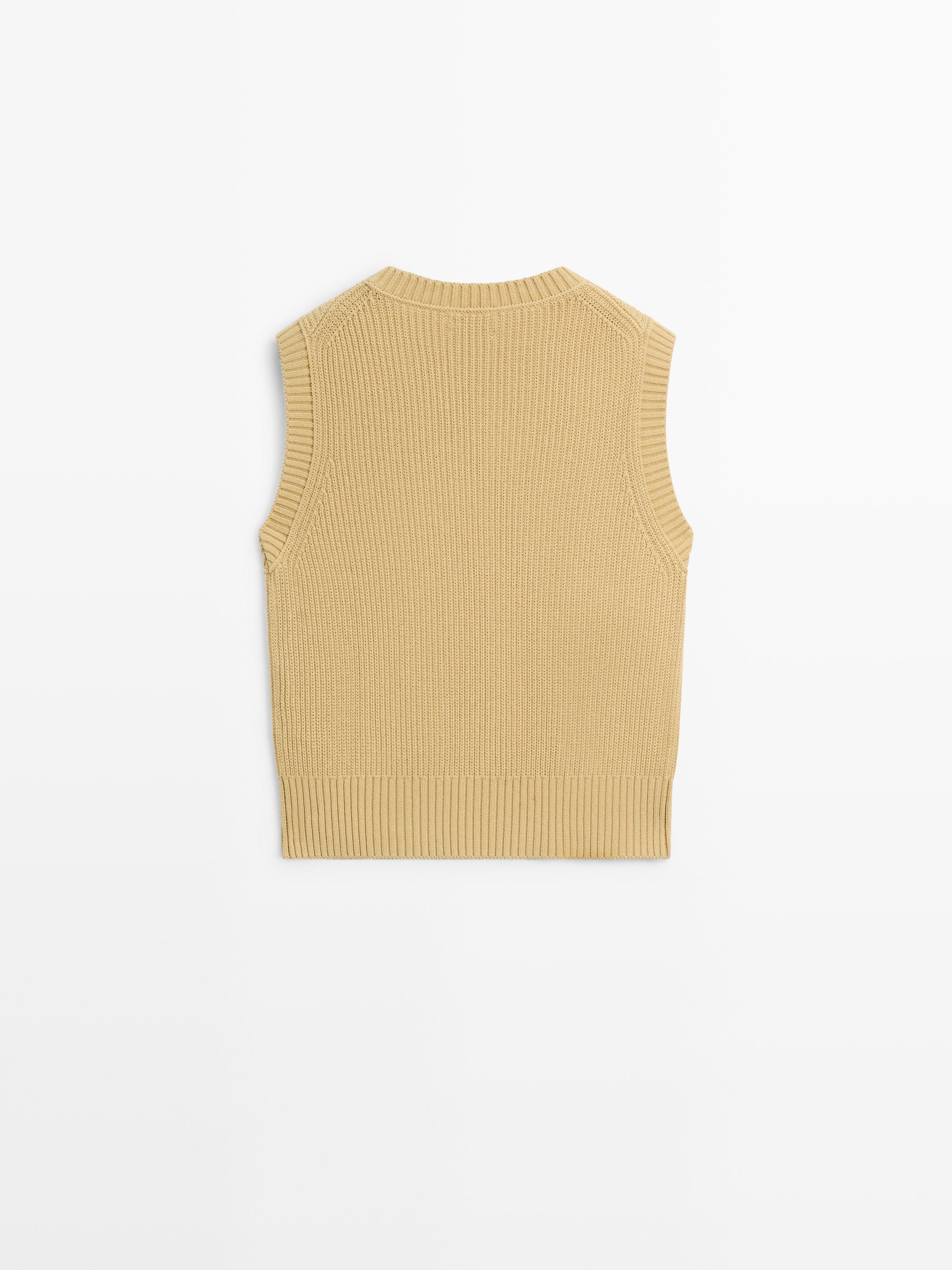 Veste sans manches en maille de coton à col rond